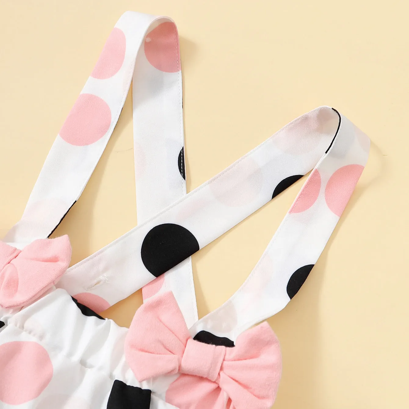 3 Pieces Set Baby Girls Solid Color Tops Polka dots Rompers And Bow Headwear