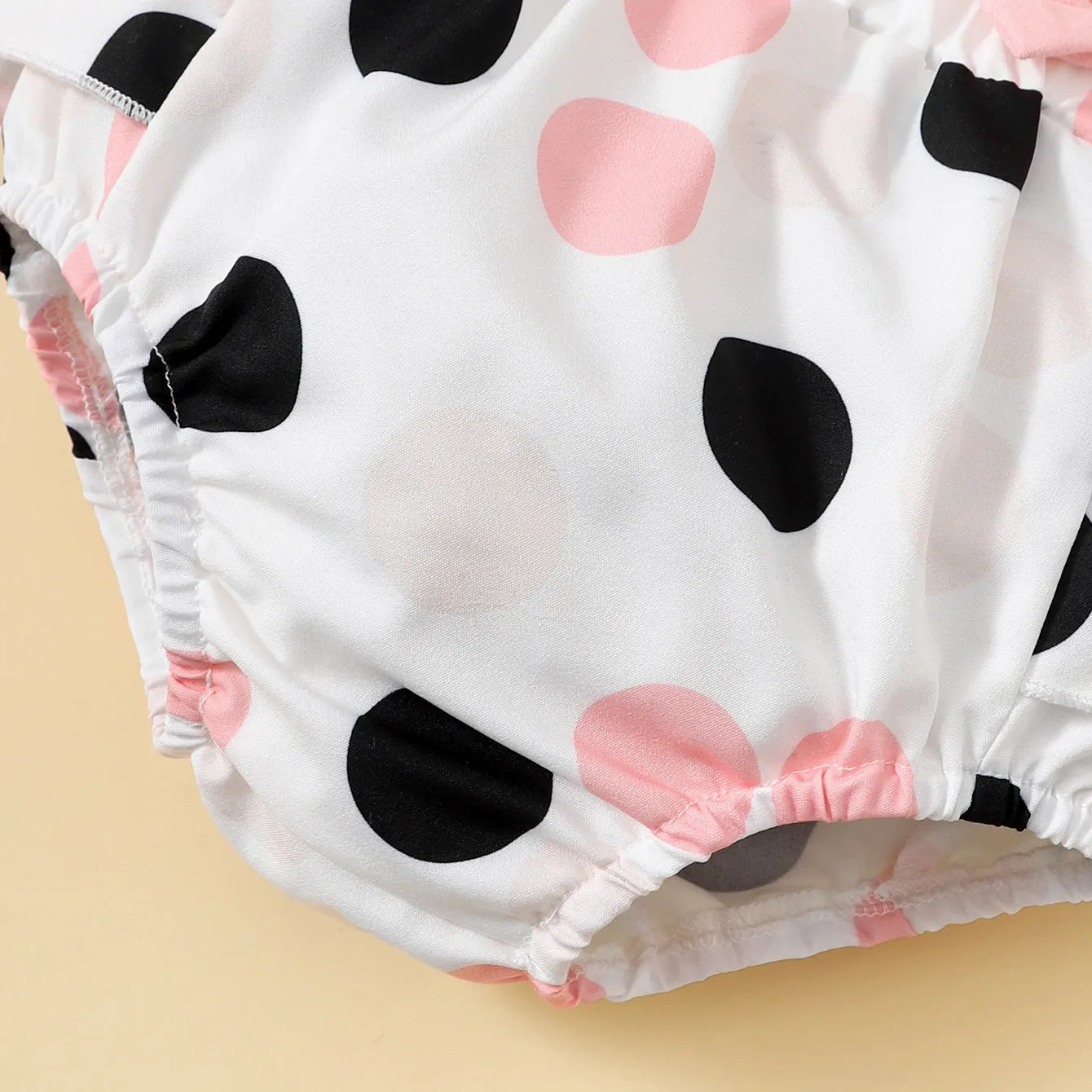 3 Pieces Set Baby Girls Solid Color Tops Polka dots Rompers And Bow Headwear
