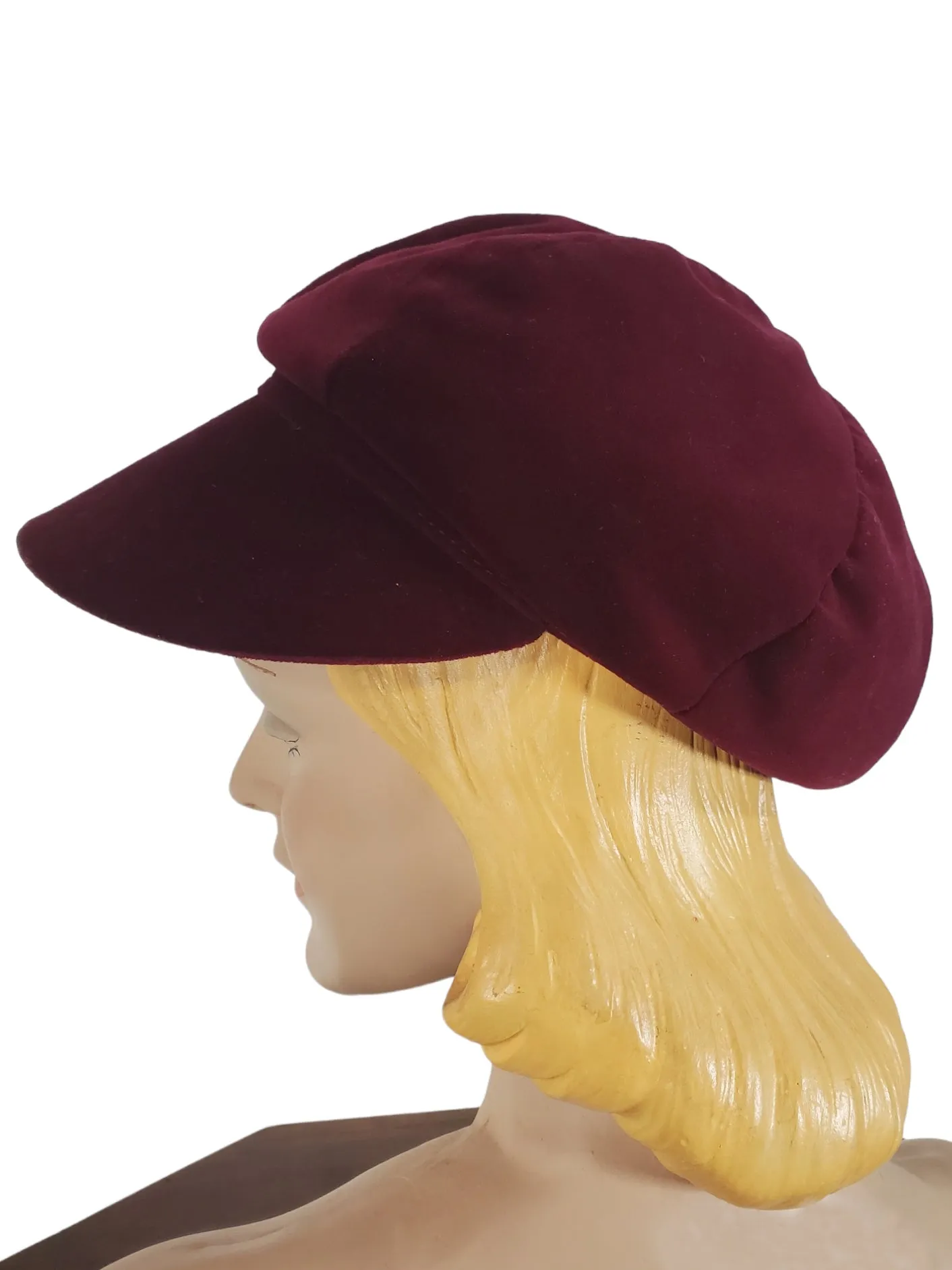 60s Burgundy Velvet Casquette or Gatsby Hat