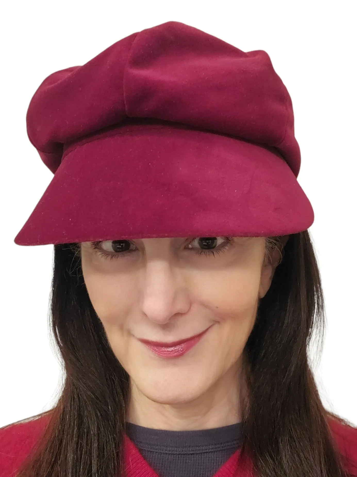 60s Burgundy Velvet Casquette or Gatsby Hat