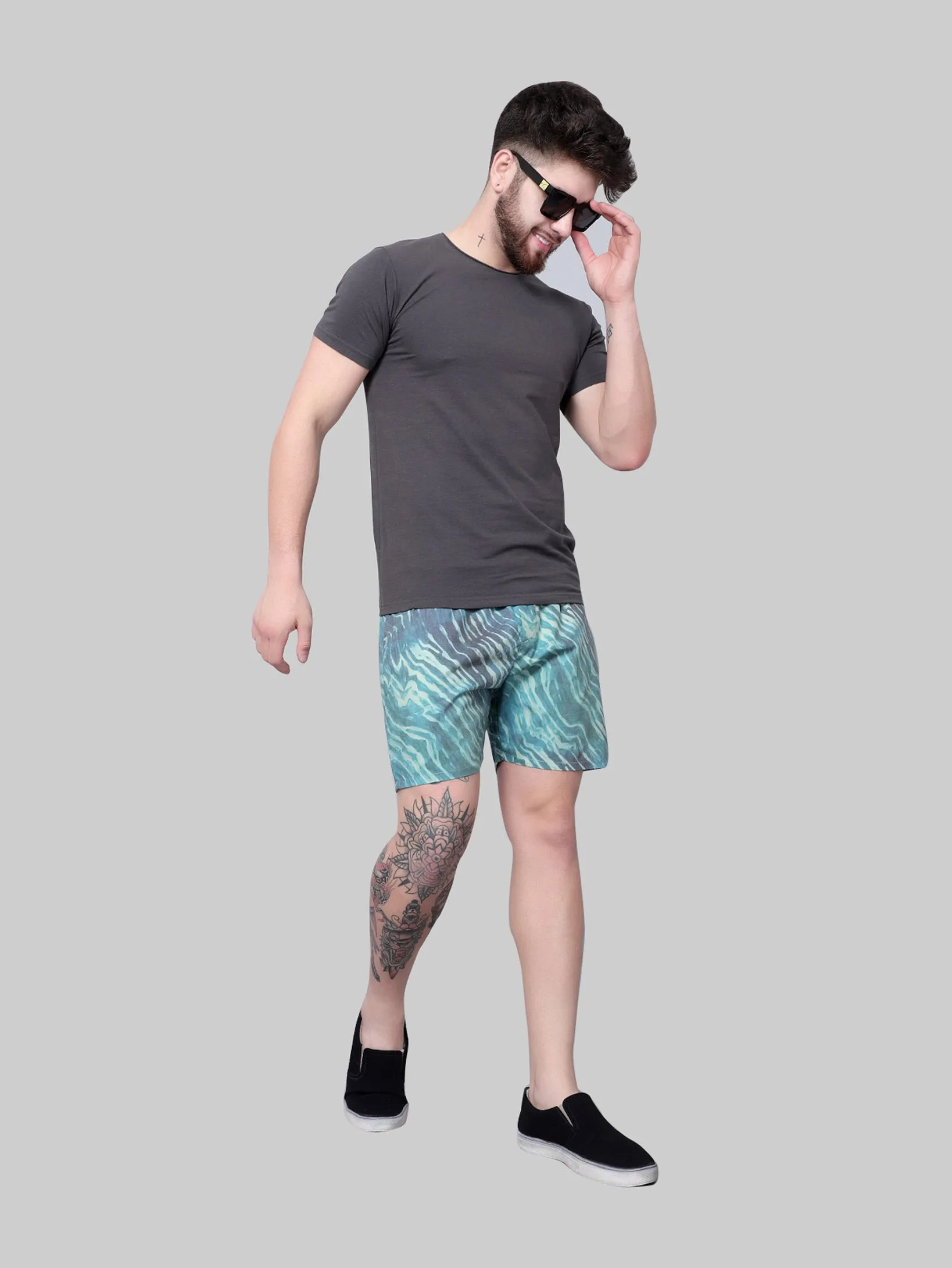 Basil Kale Green Animal Print Cotton Boxer