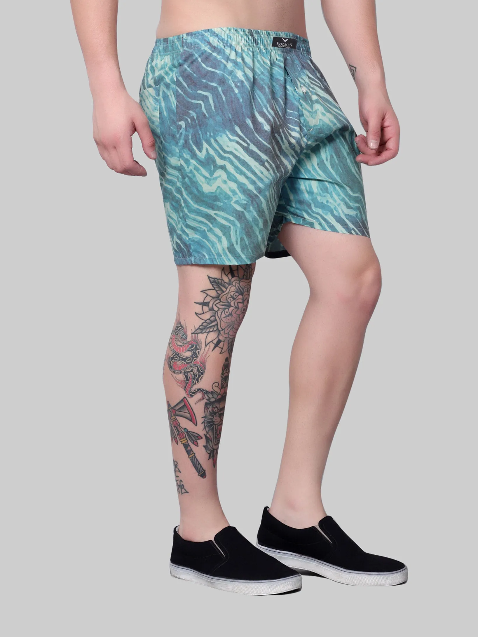 Basil Kale Green Animal Print Cotton Boxer