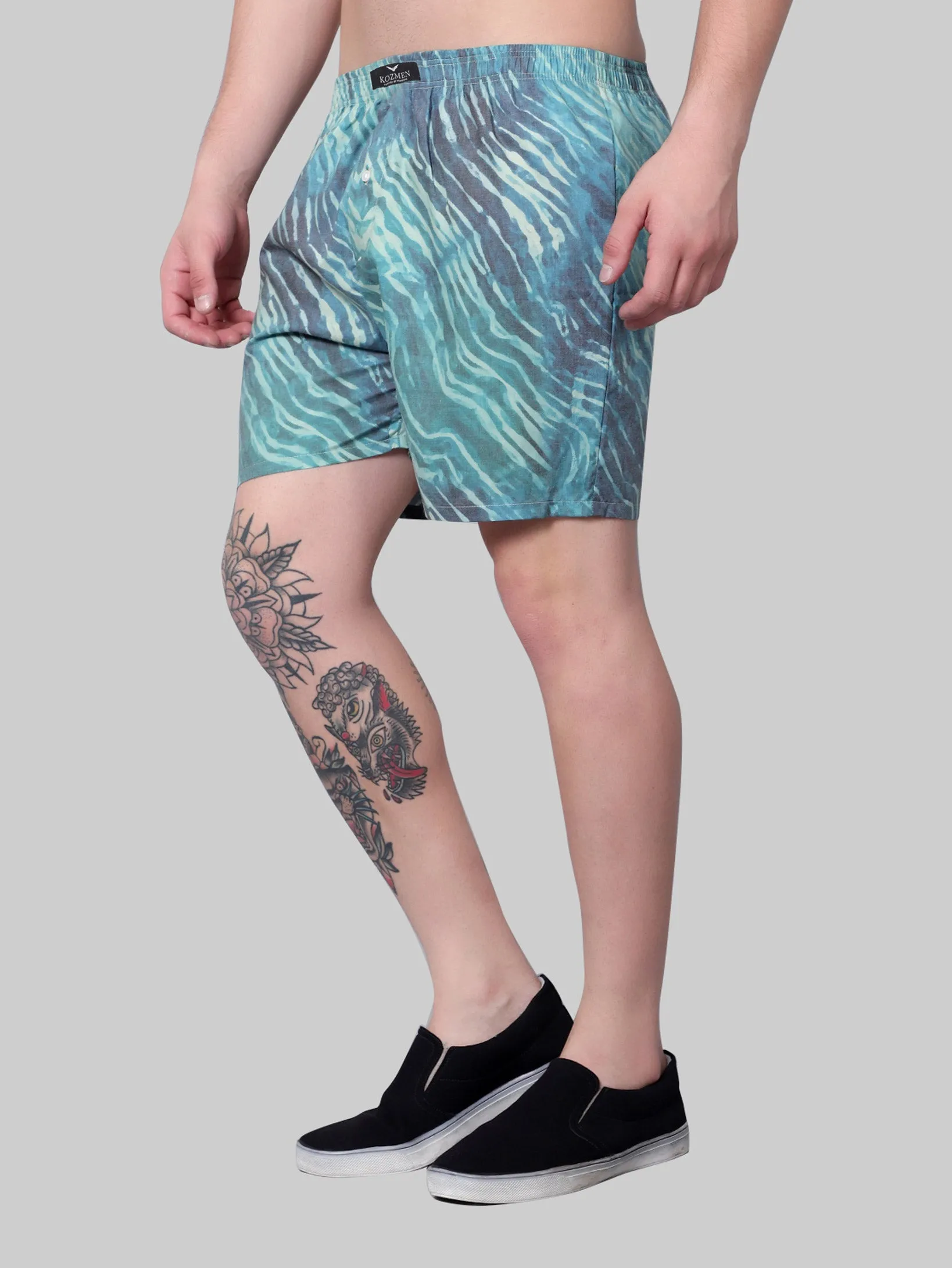 Basil Kale Green Animal Print Cotton Boxer