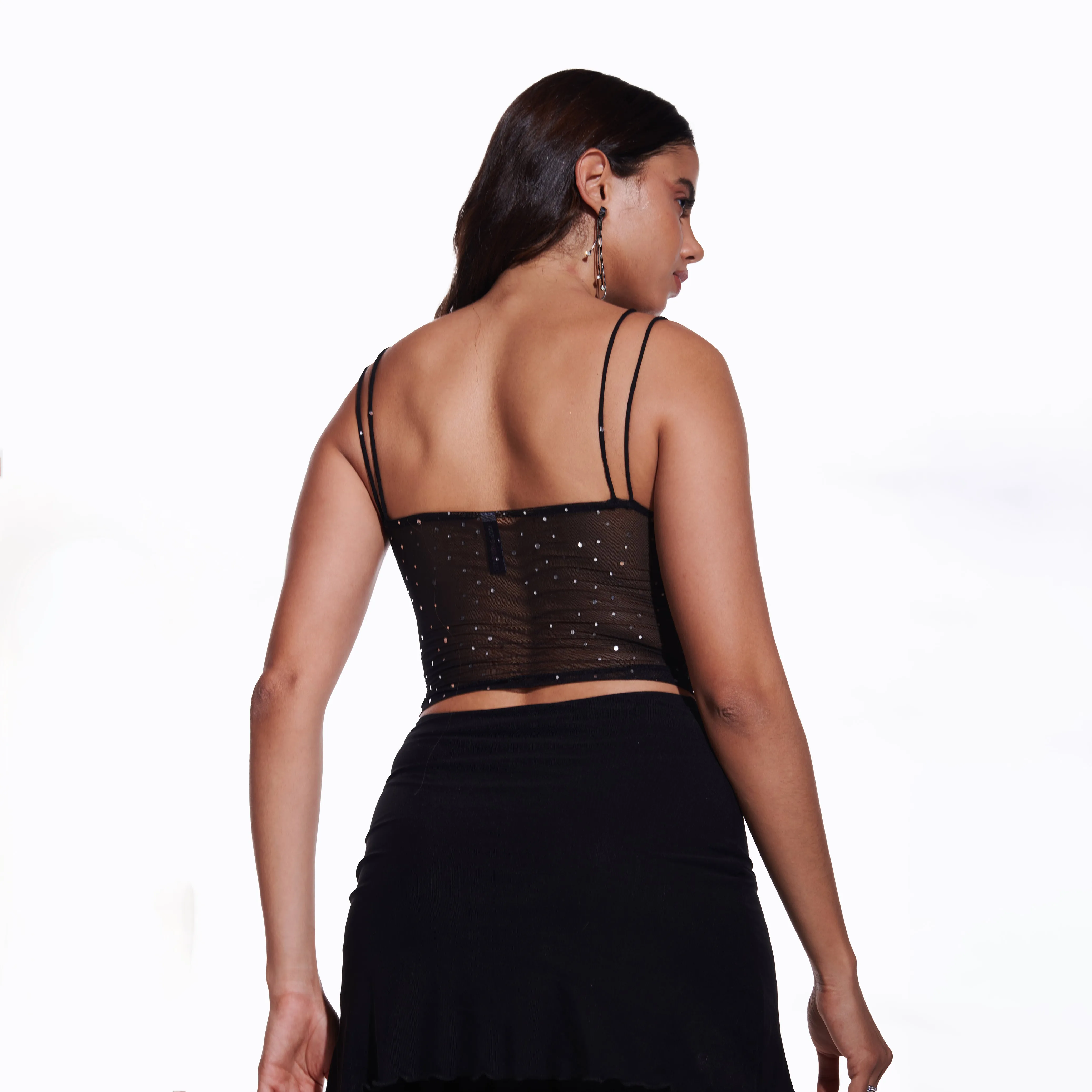 Black Sequin Mesh Tank Top