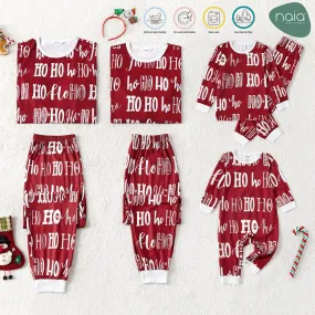 Christmas Family Matching Allover Letter Print Burgundy Long-sleeve Naia Pajamas Sets (Flame Resistant)