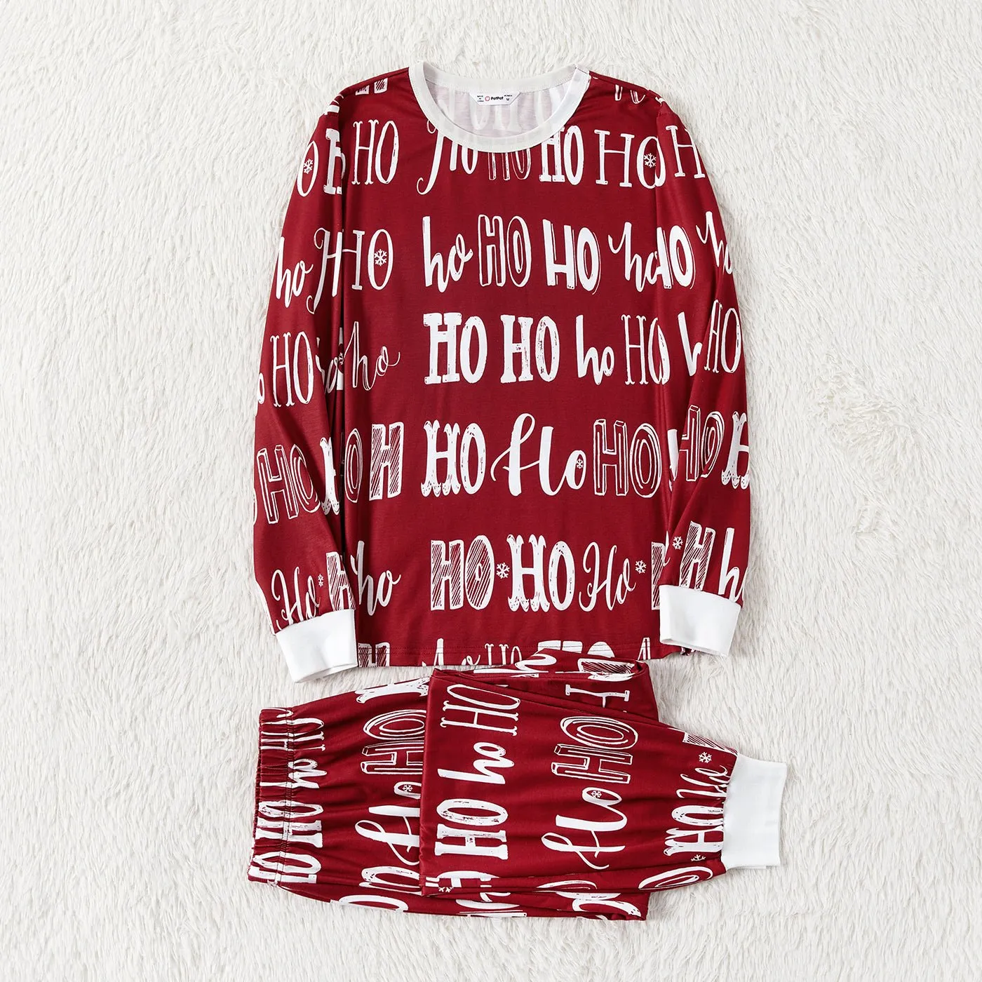 Christmas Family Matching Allover Letter Print Burgundy Long-sleeve Naia Pajamas Sets (Flame Resistant)