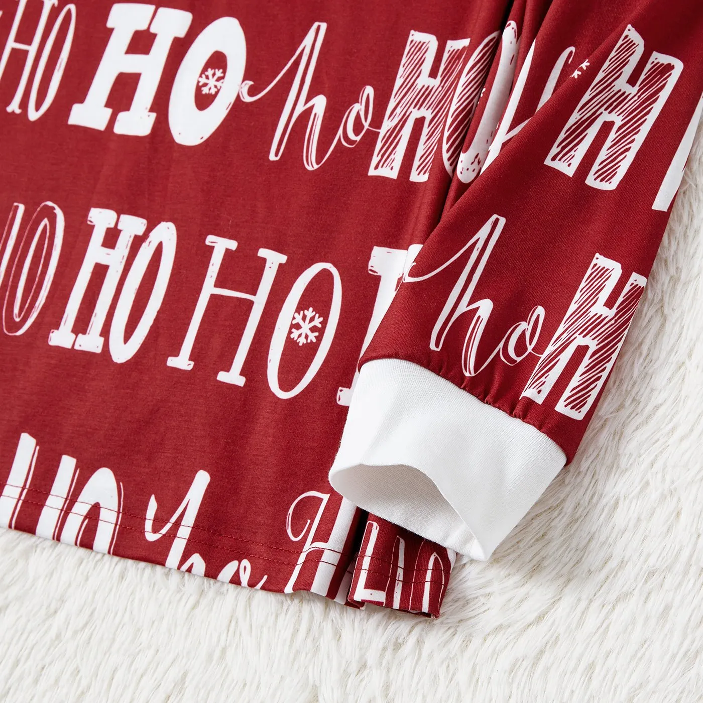 Christmas Family Matching Allover Letter Print Burgundy Long-sleeve Naia Pajamas Sets (Flame Resistant)