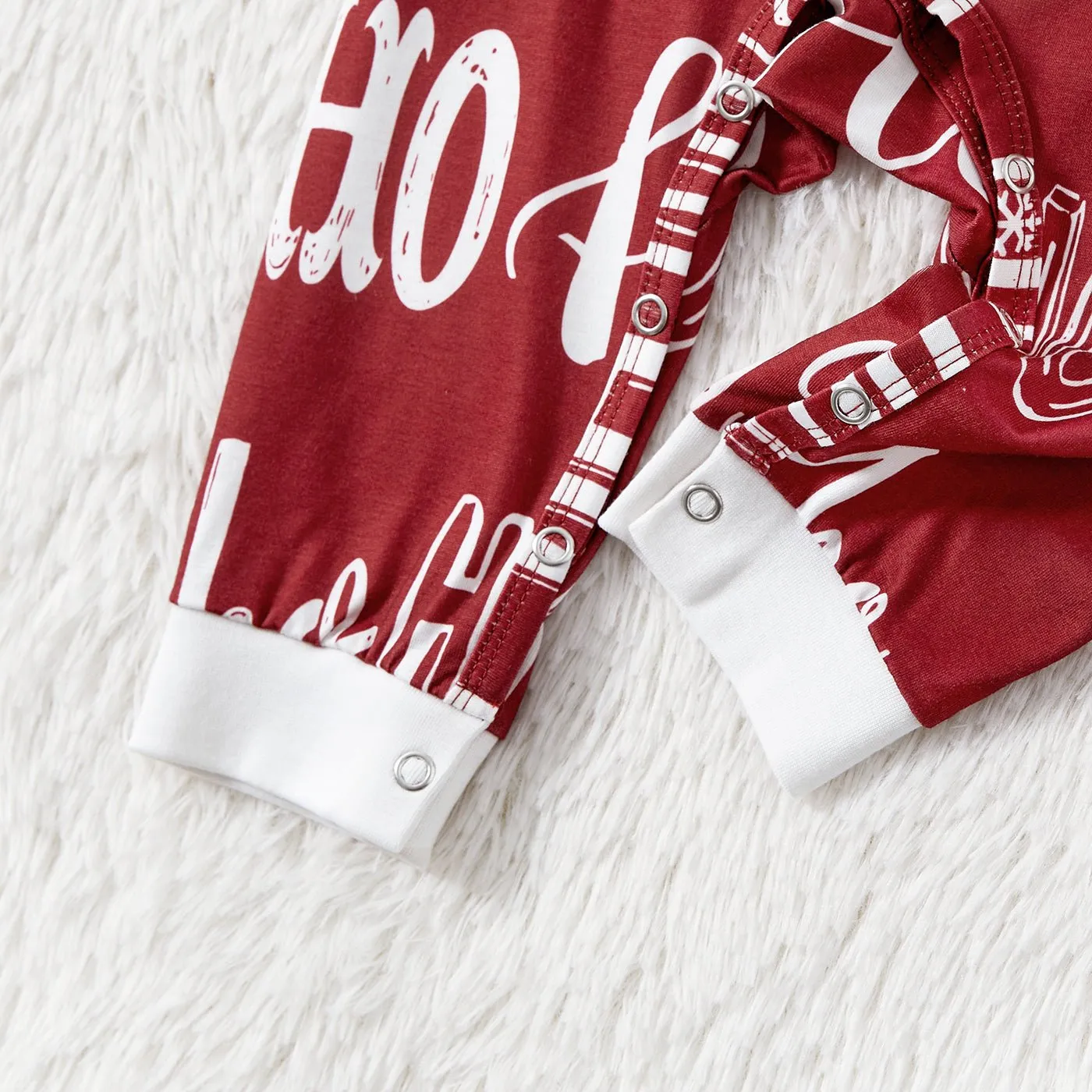Christmas Family Matching Allover Letter Print Burgundy Long-sleeve Naia Pajamas Sets (Flame Resistant)