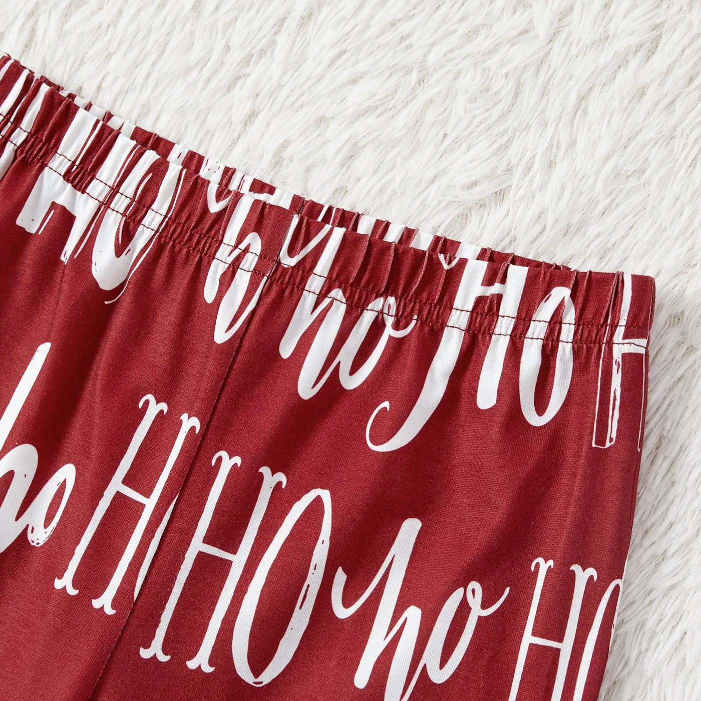 Christmas Family Matching Allover Letter Print Burgundy Long-sleeve Naia Pajamas Sets (Flame Resistant)