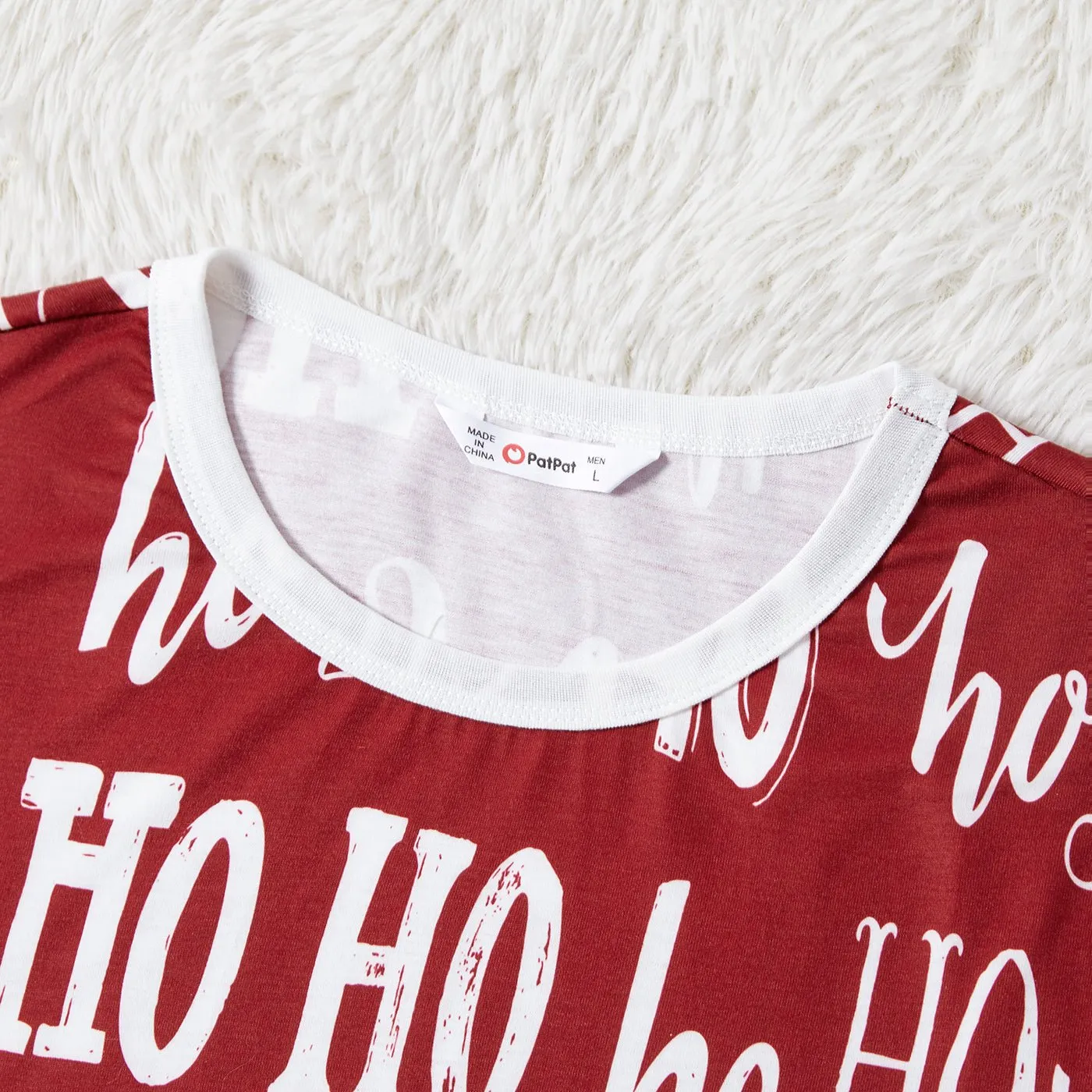 Christmas Family Matching Allover Letter Print Burgundy Long-sleeve Naia Pajamas Sets (Flame Resistant)