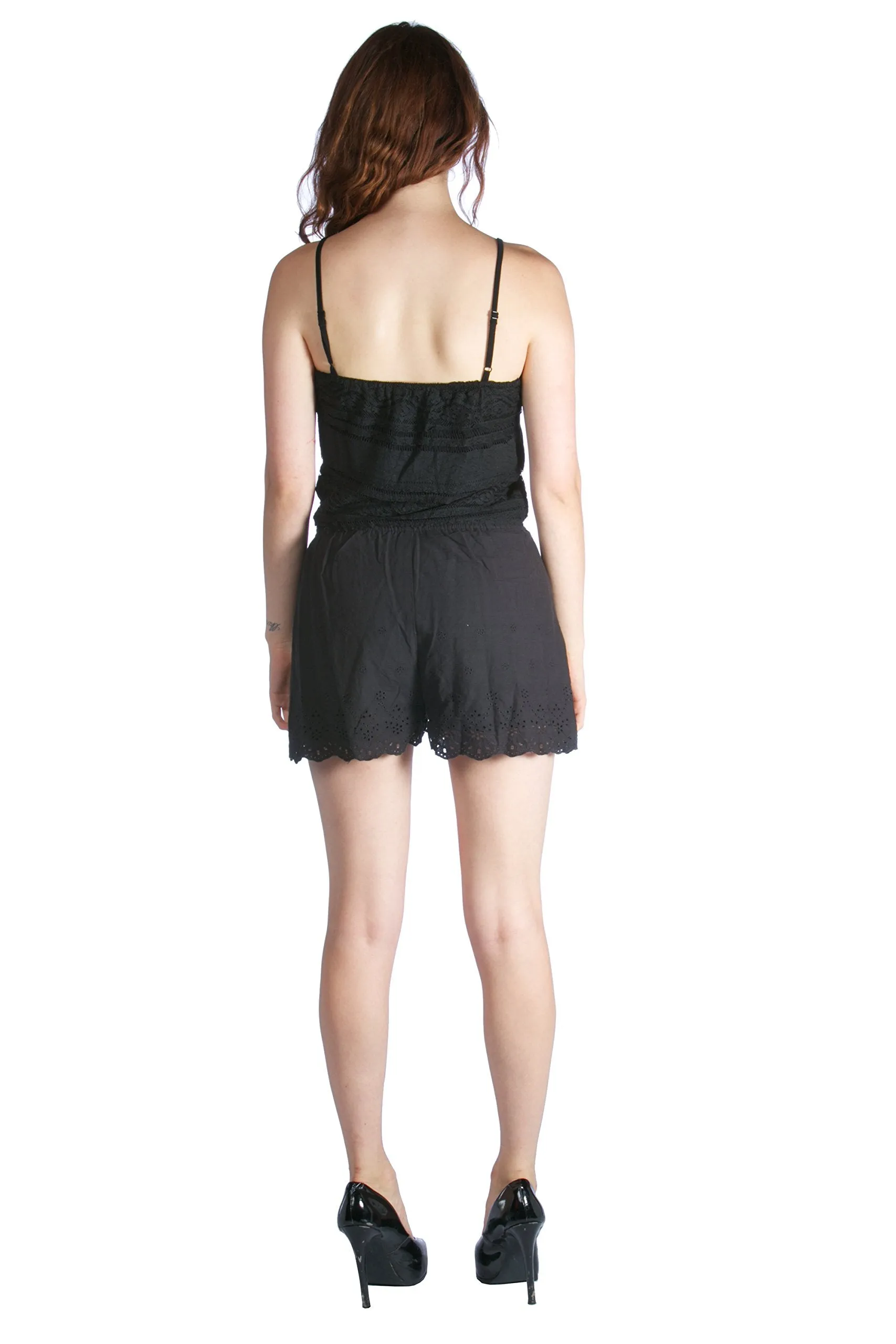 Cotton Sexy Lace Trim Romper with adjustable straps