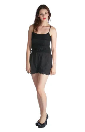 Cotton Sexy Lace Trim Romper with adjustable straps