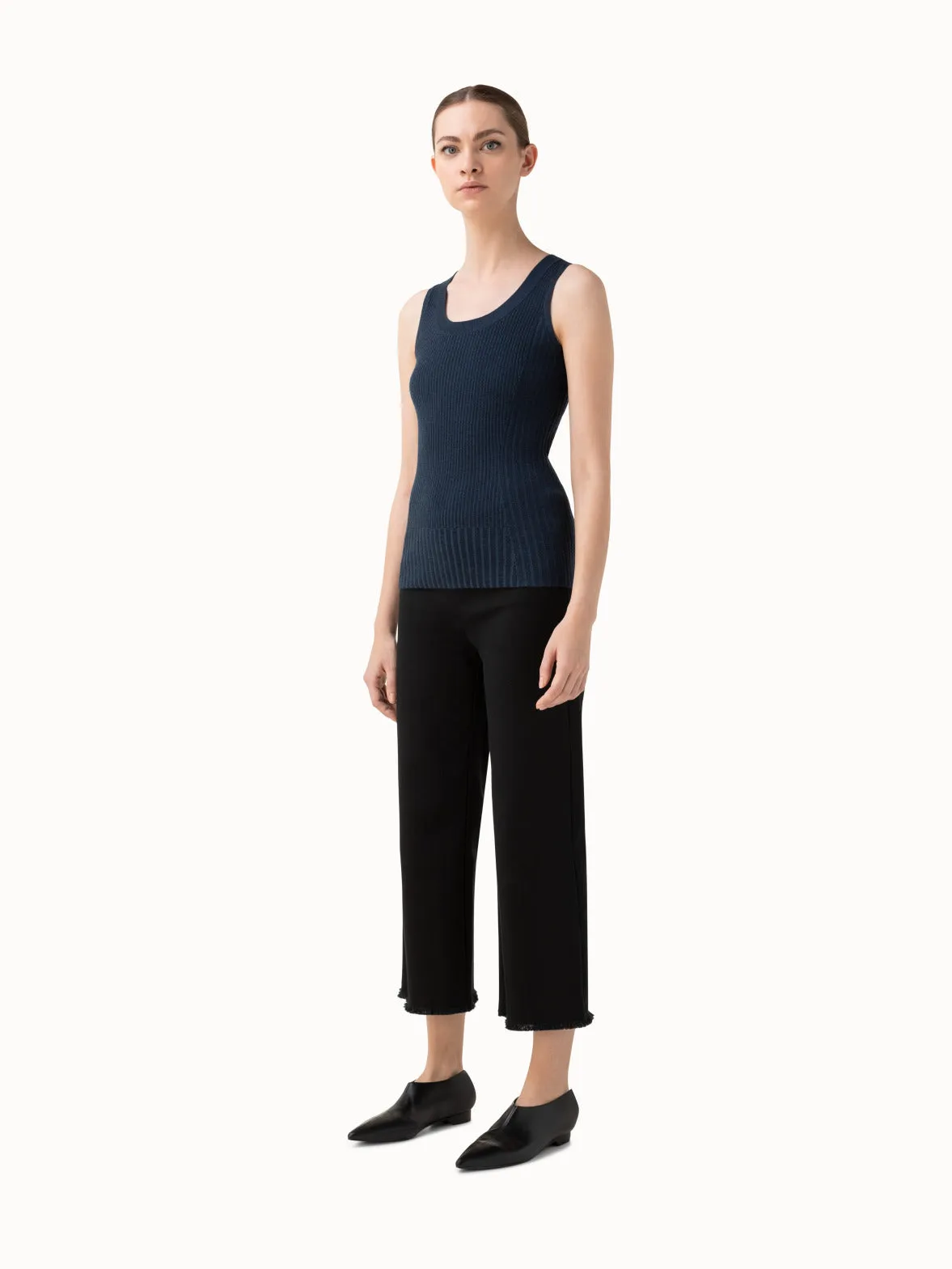 Cropped-Hose aus Denim mit hohem Bund und Fransen