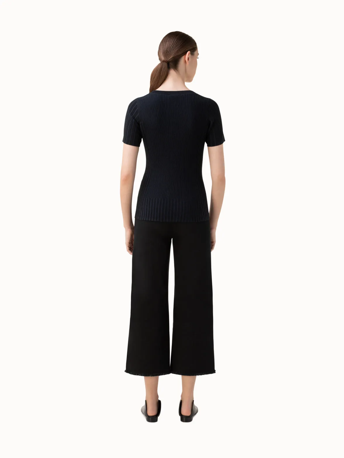 Cropped-Hose aus Denim mit hohem Bund und Fransen