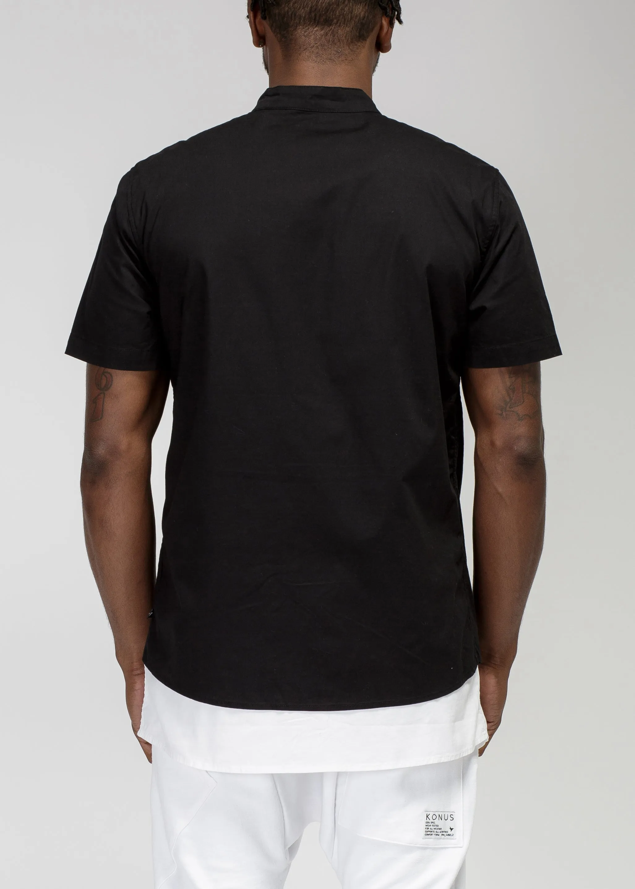Konus Men's Mock Neck Two Tone Zip Up Tee in Black
