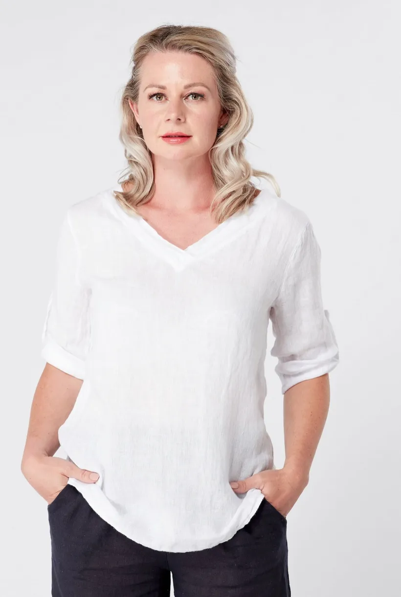Luca Vanucci shirt 1028, v-neck linen (2 colors)