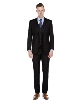 Mens Smart Slim Vested Funeral Suit Black
