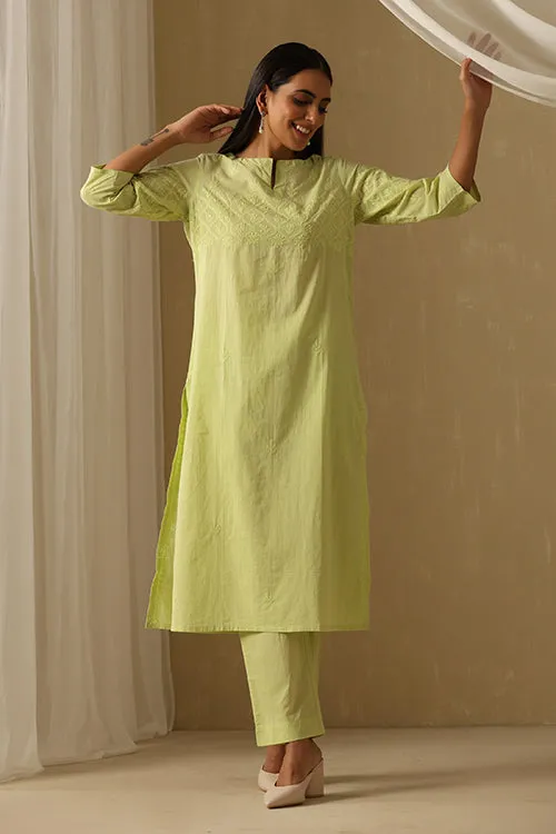 Okhai "Inaayat" Chikankari Pure Cotton Kurta Pant Set