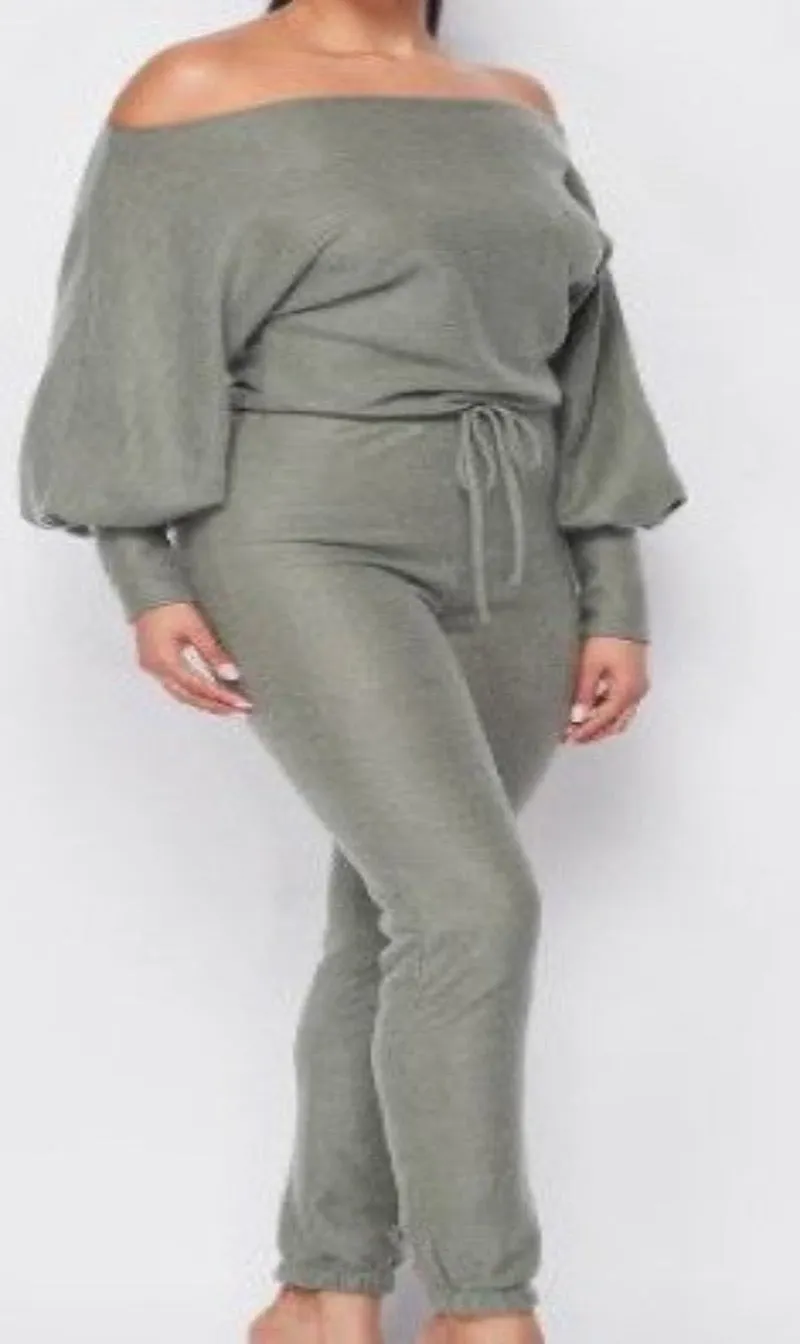 Olive Off Shoulder Jumpsuit