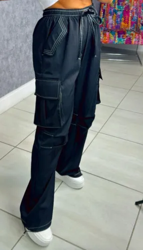 P074 Elastic waist cargo pants