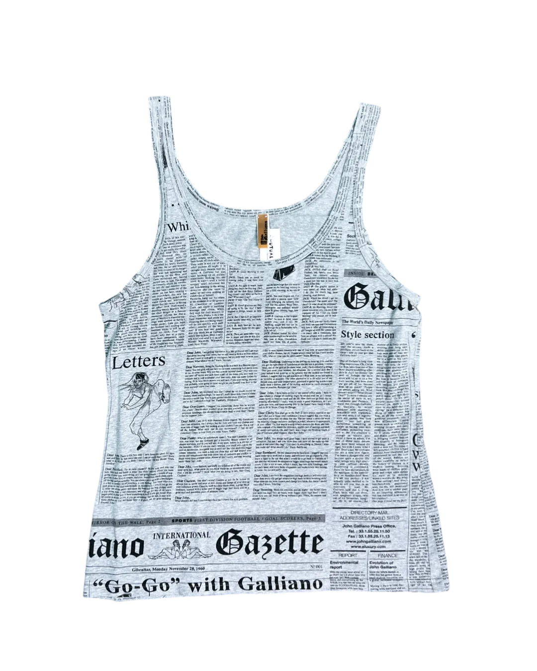 Size XXL - John Galliano Grey Newspaper Singlet Top