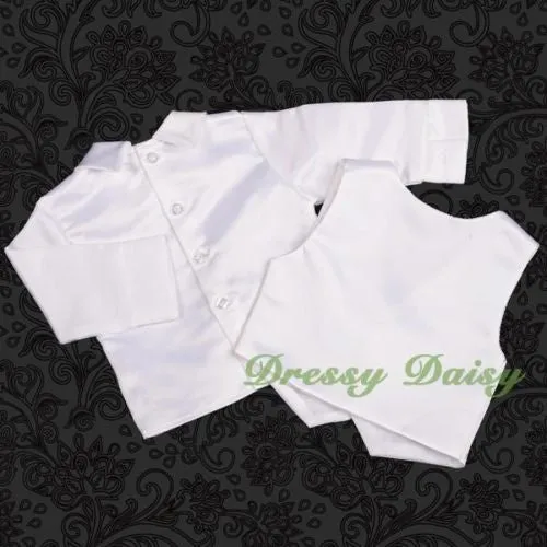 ST020 Baby Boys' 4 Pcs Satin Baptism Christening Suit With Bonnet Long Sleeves Infant Size 0-12 Months