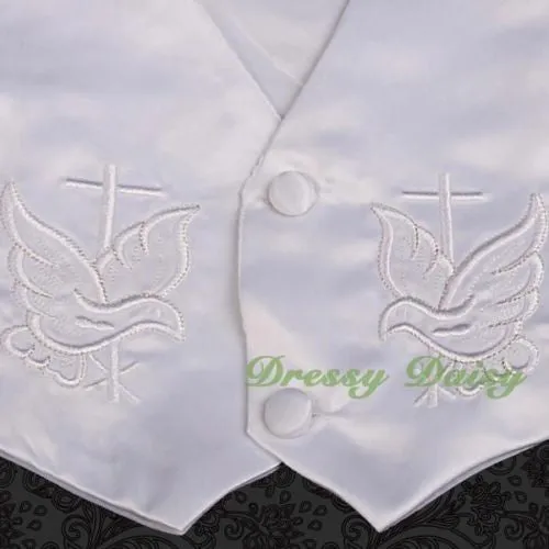 ST020 Baby Boys' 4 Pcs Satin Baptism Christening Suit With Bonnet Long Sleeves Infant Size 0-12 Months