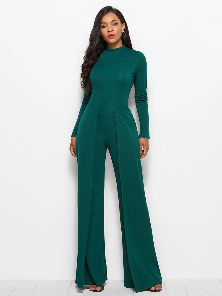 Sunset and Swim Long Sleeve Mock Neck Wide Leg Jumpsuit