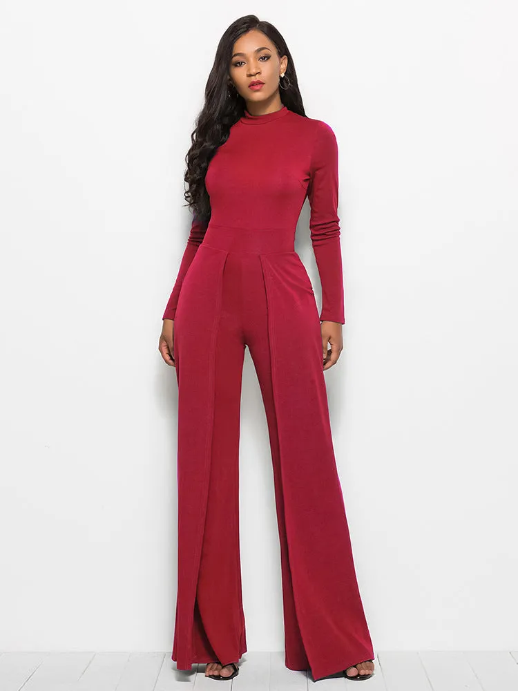 Sunset and Swim Long Sleeve Mock Neck Wide Leg Jumpsuit