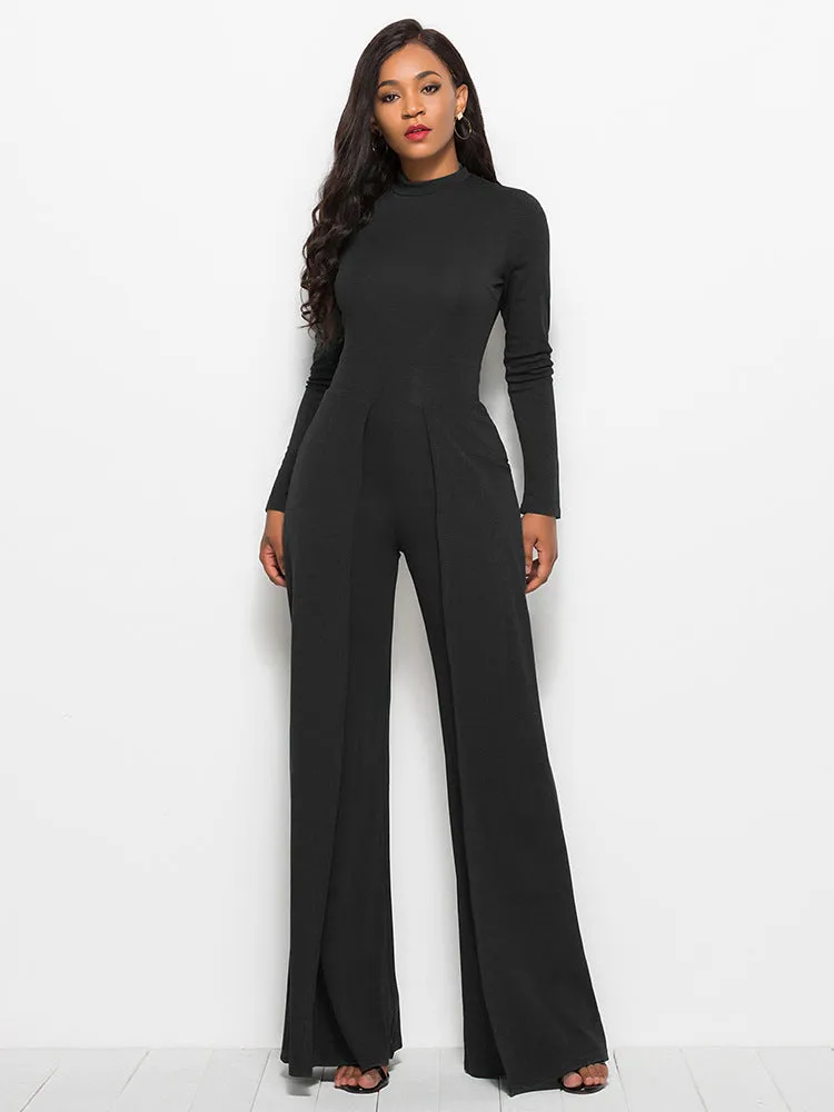 Sunset and Swim Long Sleeve Mock Neck Wide Leg Jumpsuit