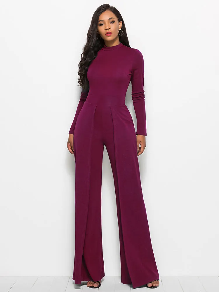 Sunset and Swim Long Sleeve Mock Neck Wide Leg Jumpsuit