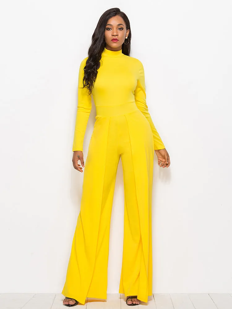 Sunset and Swim Long Sleeve Mock Neck Wide Leg Jumpsuit