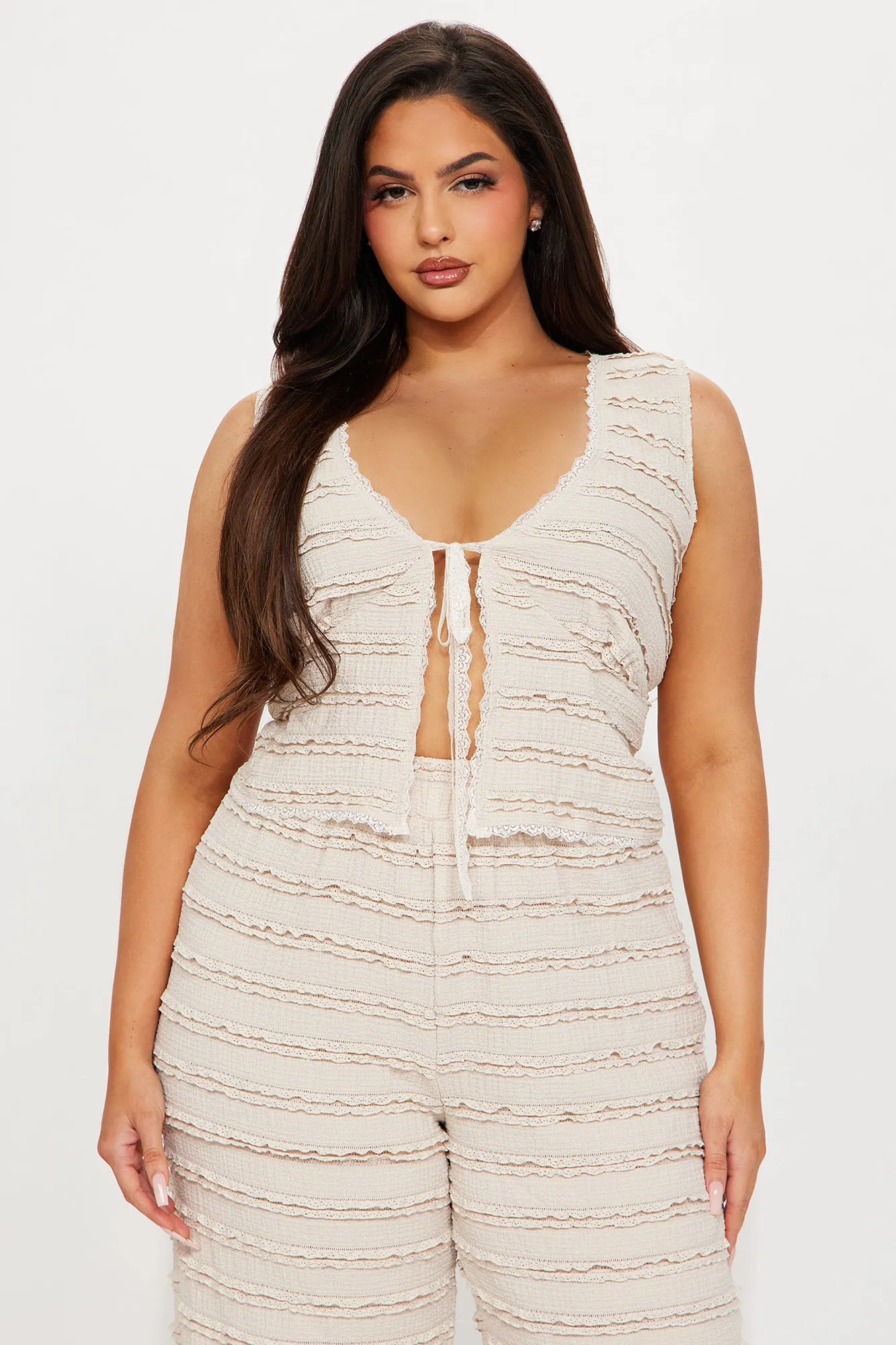 Sweet Embrace Textured Pant Set - Nude