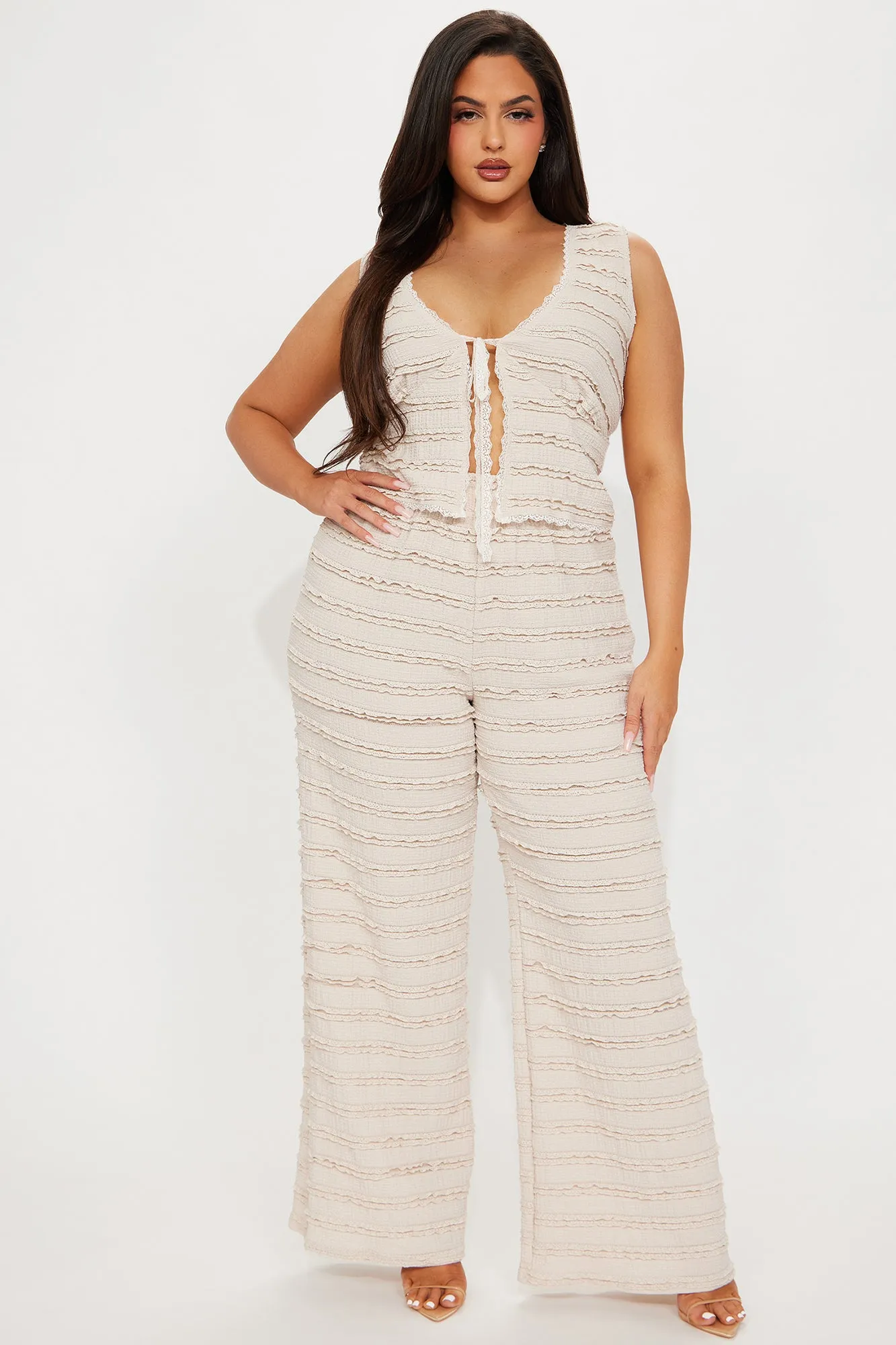 Sweet Embrace Textured Pant Set - Nude