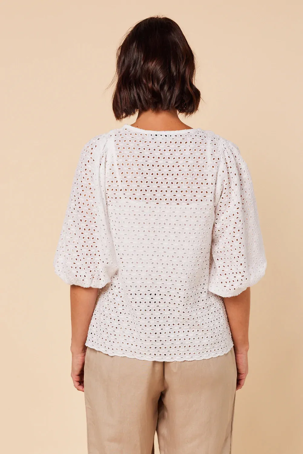 Sylvie Billow Sleeve Top (White Broderie)