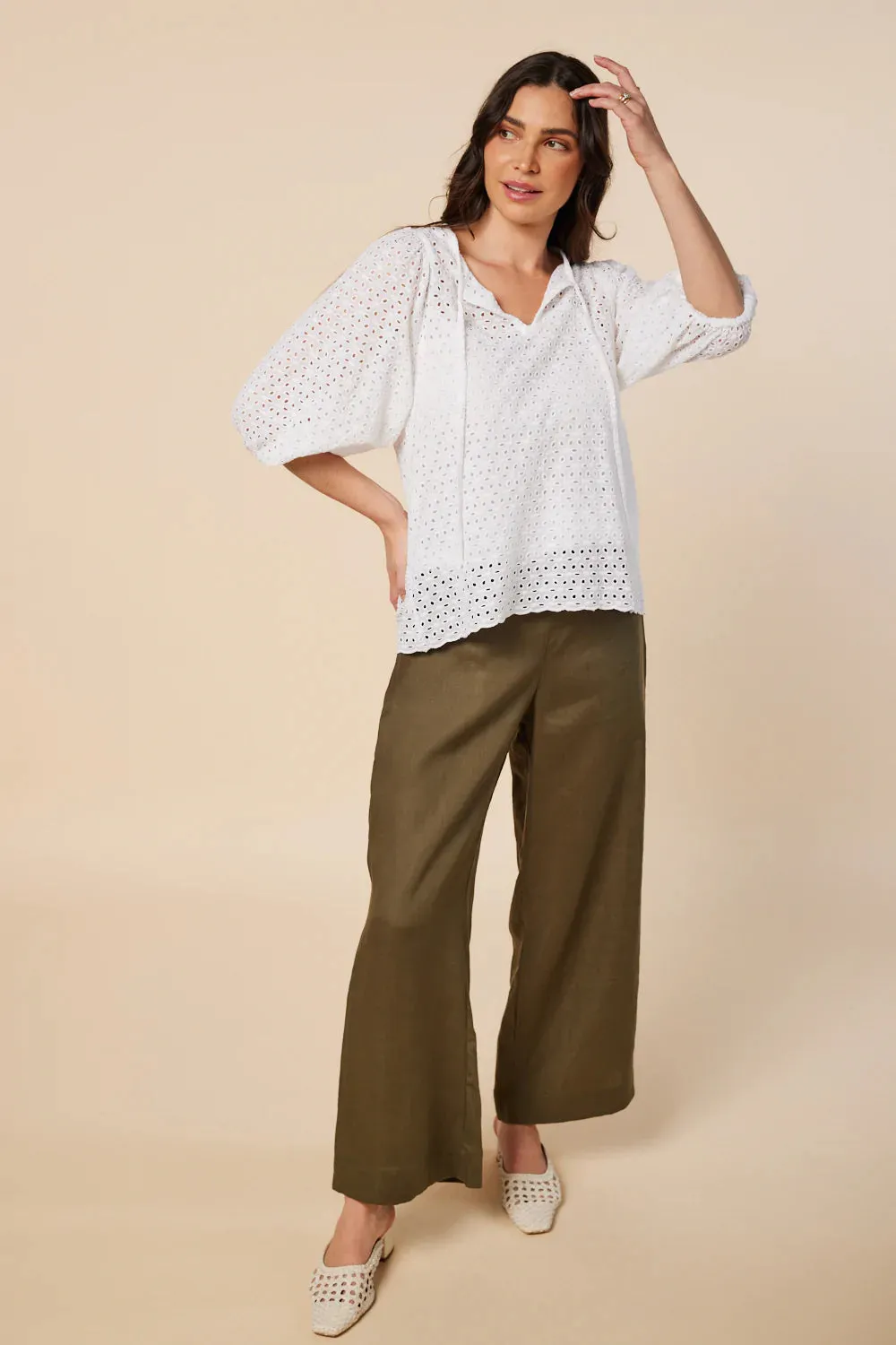 Sylvie Billow Sleeve Top (White Broderie)