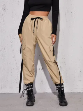 Tape Drawstring Waist Cargo Pants