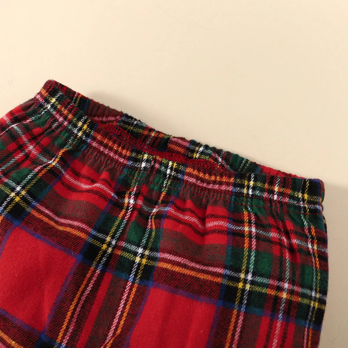 Toddler Girls Solid Color Long-sleeved Tops Plaid Print Flared Pants Set