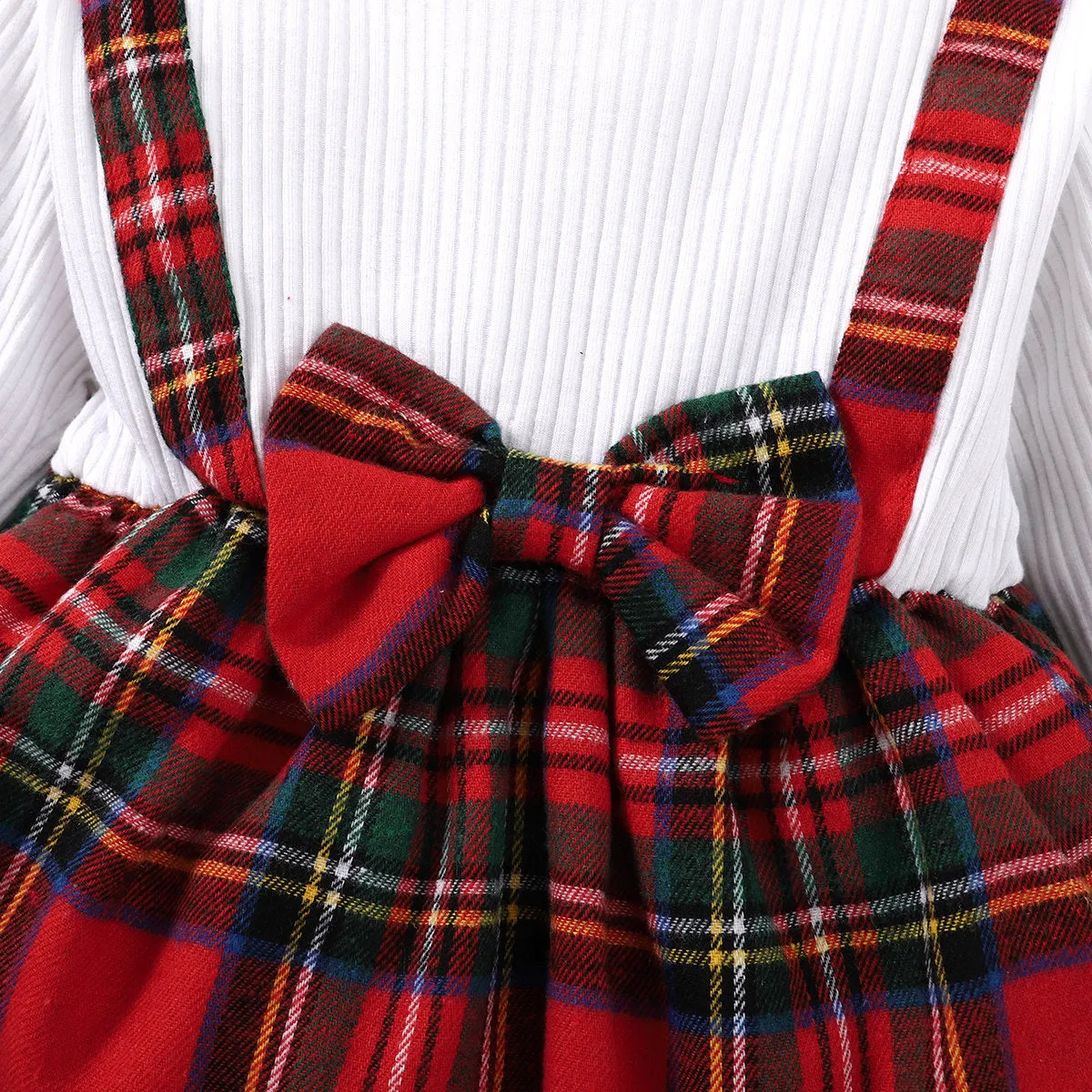 Toddler Girls Solid Color Long-sleeved Tops Plaid Print Flared Pants Set